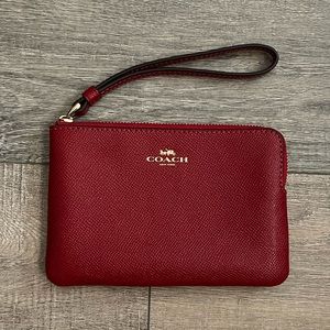 Coach Corner Zip Wristlet Red Leather